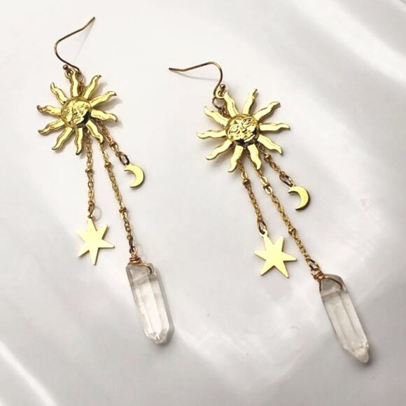 Celestial Sun Boho Crystal Earrings - Picture 1 of 5